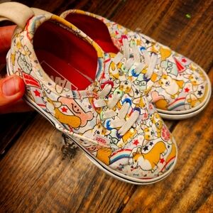 Vans with corgis and rainbows child's 9 or 8 little girls shoes sneakers